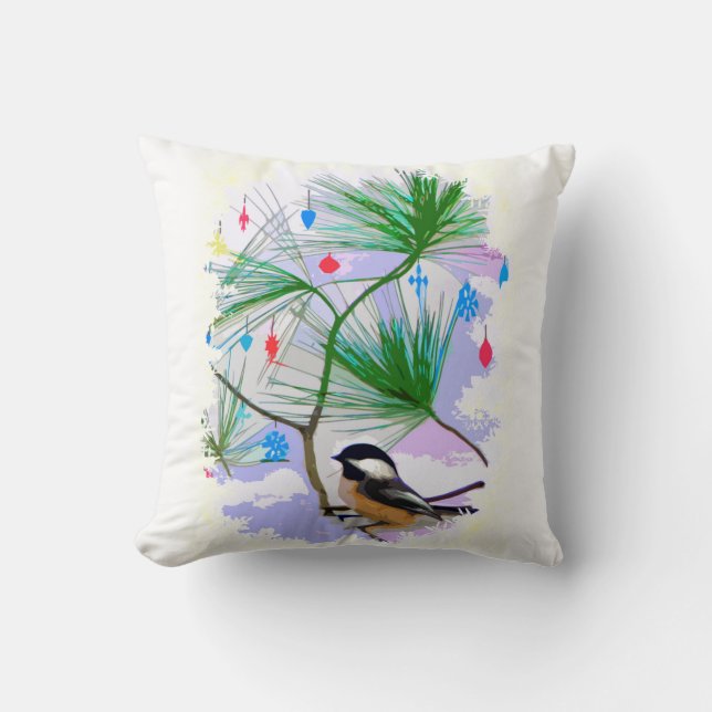 Chickadee Bird in Tree Pillow Kussen (Voorkant)