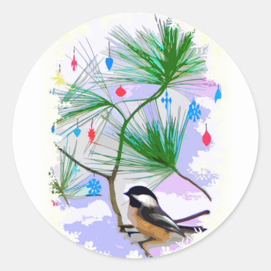 Chickadee Bird in Tree Stickers (Voorkant)
