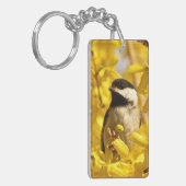 Chickadee Bird in Yellow Flowers AcrylSleutelhange Sleutelhanger (Voorkant Links)