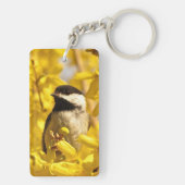 Chickadee Bird in Yellow Flowers AcrylSleutelhange Sleutelhanger (achterkant)