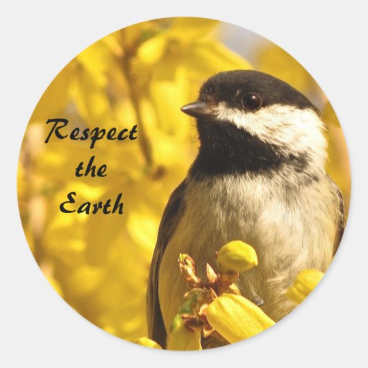 Chickadee Bird in Yellow Flowers Earth Day Sticker (Voorkant)