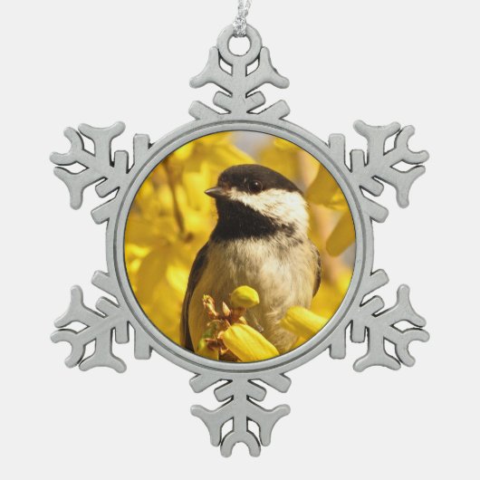 Chickadee Bird in Yellow Flowers Ornament (Voorkant)