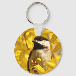 Chickadee Bird in Yellow Flowers Sleutelhanger