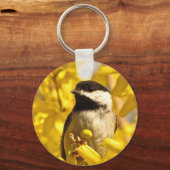 Chickadee Bird in Yellow Flowers Sleutelhanger (Voorkant)