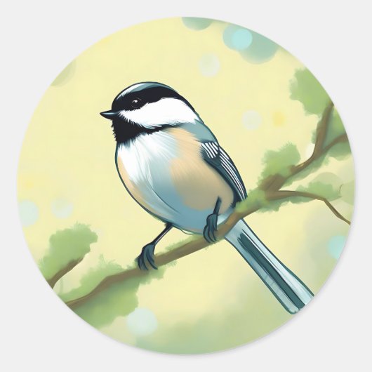 Chickadee Bird Natuur Ronde Sticker (Voorkant)