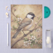 Chickadee Bird on a Branch with White Blossoms Tissuepapier (Craft)