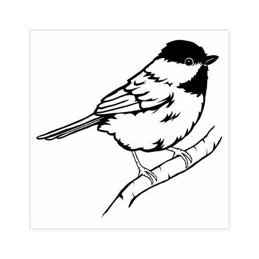 Chickadee Bird on Branch Rubberstempel (Afrduk)