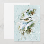 Chickadee Bird Pinecone Snow Winter Kerstmis Blauw Feestdagenkaart (Voorkant / Achterkant)