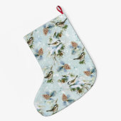 Chickadee Bird Pinecone Snow Winter Kerstmis Blauw Grote Kerstsok (Achterkant (Hangend))