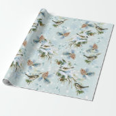 Chickadee Bird Snow Pinecone Woodland Kerstmis Cadeaupapier (Uitgerold)