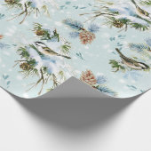 Chickadee Bird Snow Pinecone Woodland Kerstmis Cadeaupapier (Hoek)