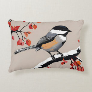 Chickadee Bird Tree Natuur Art Sinaasappel Bladere Accent Kussen