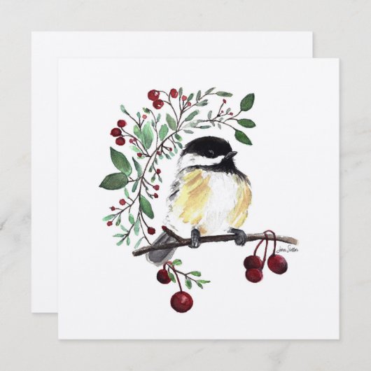 Chickadee Bird Waterverf (Voorkant / Achterkant)