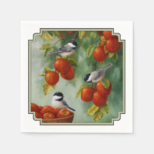 Chickadee Birds Apple Harvest Servet