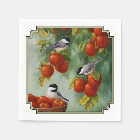 Chickadee Birds Apple Harvest Servet (Voorkant)