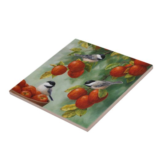 Chickadee Birds Apple Harvest Tegeltje (Zijkant)