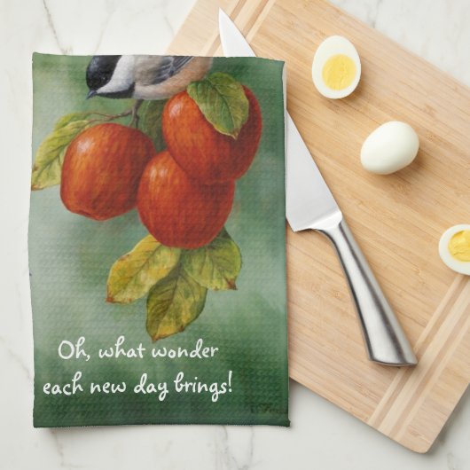 Chickadee Birds Apple Harvest Theedoek (Quarter Fold)