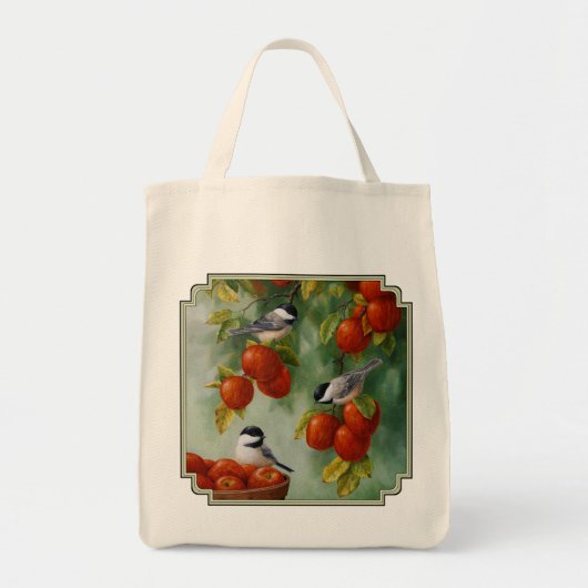 Chickadee Birds Apple Harvest Tote Bag (Voorkant)