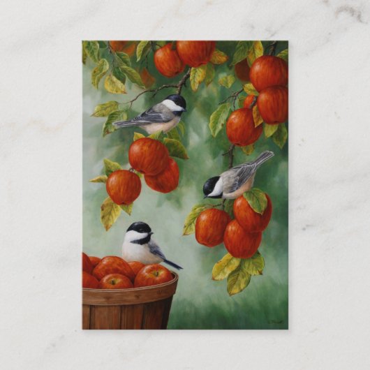 Chickadee Birds Apple Harvest Visitekaartje (Voorkant)