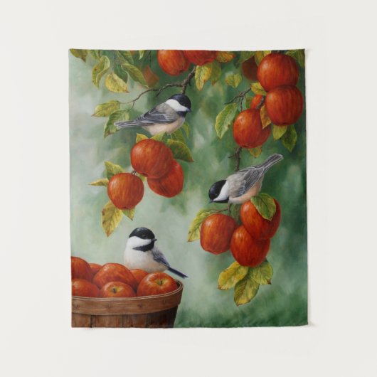 Chickadee Birds Apple Harvest Wandkleed (Voorkant)