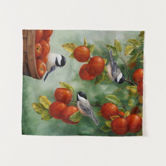 Chickadee Birds Apple Harvest Wandkleed (Voorkant (horizontaal))