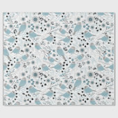 Chickadee Birds Cute Blue Gray Flowers Berries Cadeaupapier (Vlak)