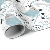 Chickadee Birds Cute Blue Gray Flowers Berries Cadeaupapier (Rol Hoek)