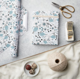 Chickadee Birds Cute Blue Gray Flowers Berries Cadeaupapier