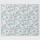 Chickadee Birds Cute Blue Gray Flowers Berries Cadeaupapier (Vlak)