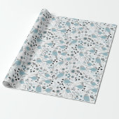 Chickadee Birds Cute Blue Gray Flowers Berries Cadeaupapier (Uitgerold)