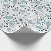 Chickadee Birds Cute Blue Gray Flowers Berries Cadeaupapier (Hoek)