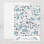 Chickadee Birds Cute Blue Gray Flowers Berries Feestdagenkaart (Voorkant / Achterkant)