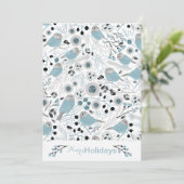 Chickadee Birds Cute Blue Gray Flowers Berries Feestdagenkaart (Staand voorkant)