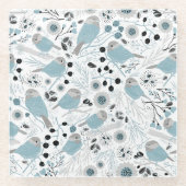 Chickadee Birds Cute Blue Gray Flowers Berries Glazen Onderzetter (Voorkant)