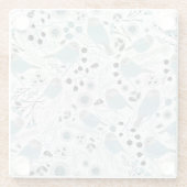 Chickadee Birds Cute Blue Gray Flowers Berries Glazen Onderzetter (Achterkant)