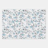 Chickadee Birds Cute Blue Gray Flowers Berries Inpakpapier Vel (Voorkant 2)