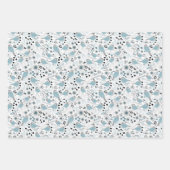 Chickadee Birds Cute Blue Gray Flowers Berries Inpakpapier Vel (Voorkant)