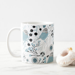 Chickadee Birds Cute Blue Gray Flowers Berries Koffiemok