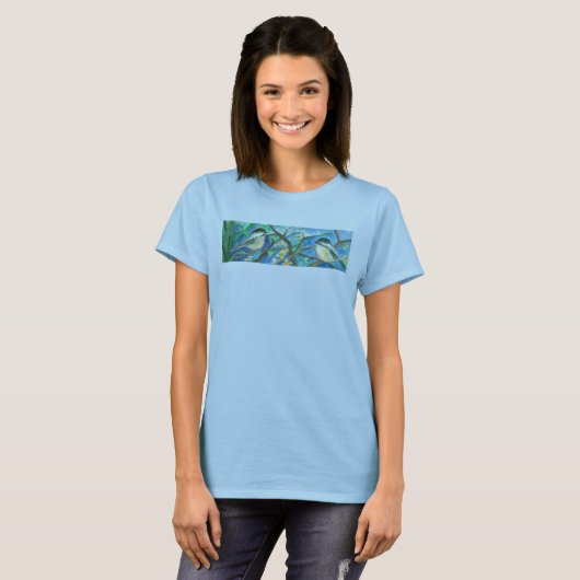 Chickadee Birds in Tree Waterverf Schilderij T-shirt (Voorkant volledig)