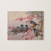 Chickadee Birds on Pink Blossom Spring Legpuzzel (Horizontaal)