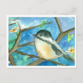 Chickadee Birds Roze Bloemen Waterverf Schilderij Briefkaart (Voorkant)