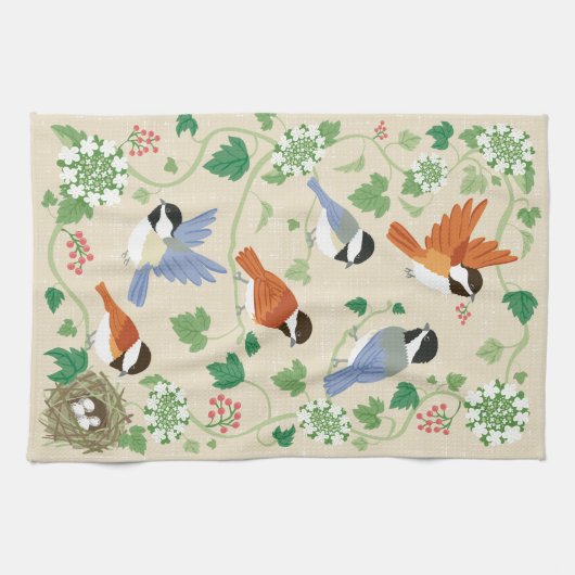 Chickadee Birds Song Kitchen Towel Theedoek (Horizontaal)