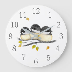 Chickadee Birds Wall Clock Grote Klok