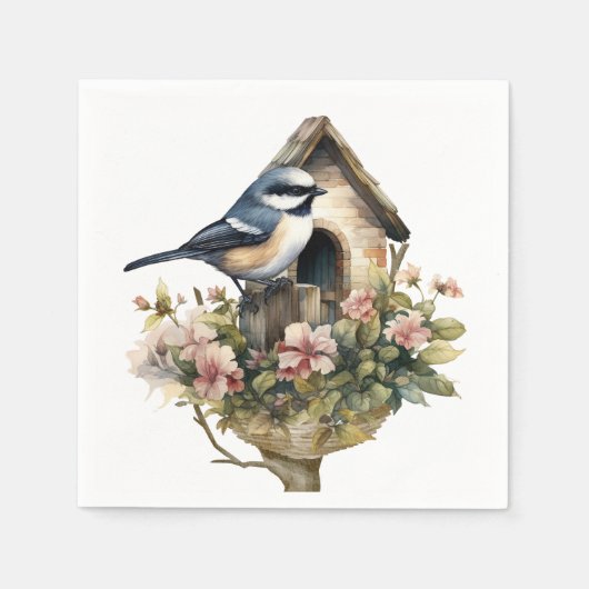 Chickadee Bloemen Papier Servet (Voorkant)