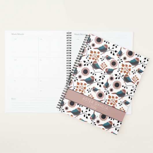 Chickadee bloemenmotief blauw roze  planner (Display)