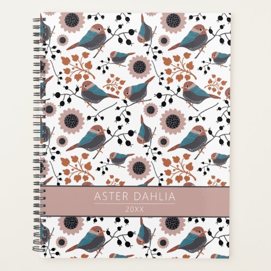 Chickadee bloemenmotief blauw roze  planner (Voorkant)