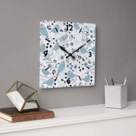 Chickadee Blue Gray Pattern Vierkante Klok
