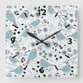 Chickadee Blue Gray Pattern Vierkante Klok (Voorkant)