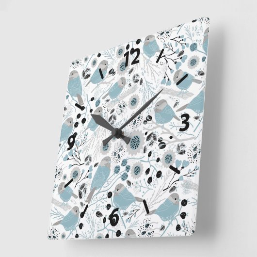 Chickadee Blue Gray Pattern Vierkante Klok (Hoek)