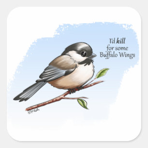 CHICKADEE BUFFALO WINGS door Jeff Willis Art Vierkante Sticker
